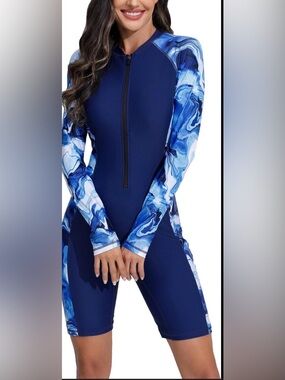 Halcurt Women's One Piece Rash Guard with Built in Bra Zip Front UPF50+